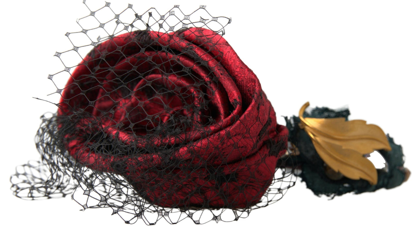 Dolce & Gabbana Red with multicolor Rose Silk Crystal Netted Logo Diadem Women's Headband