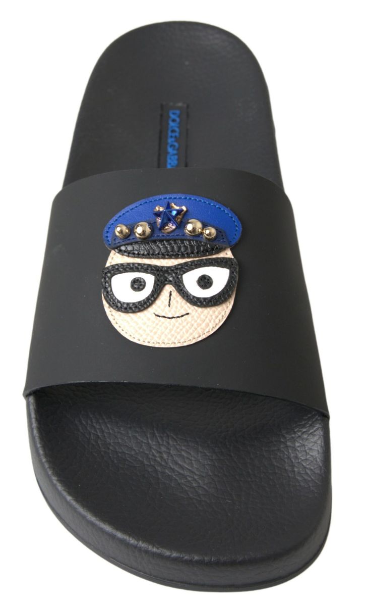 Dolce & Gabbana Black Slides Sandals Beach Saint Barth Women's Shoes