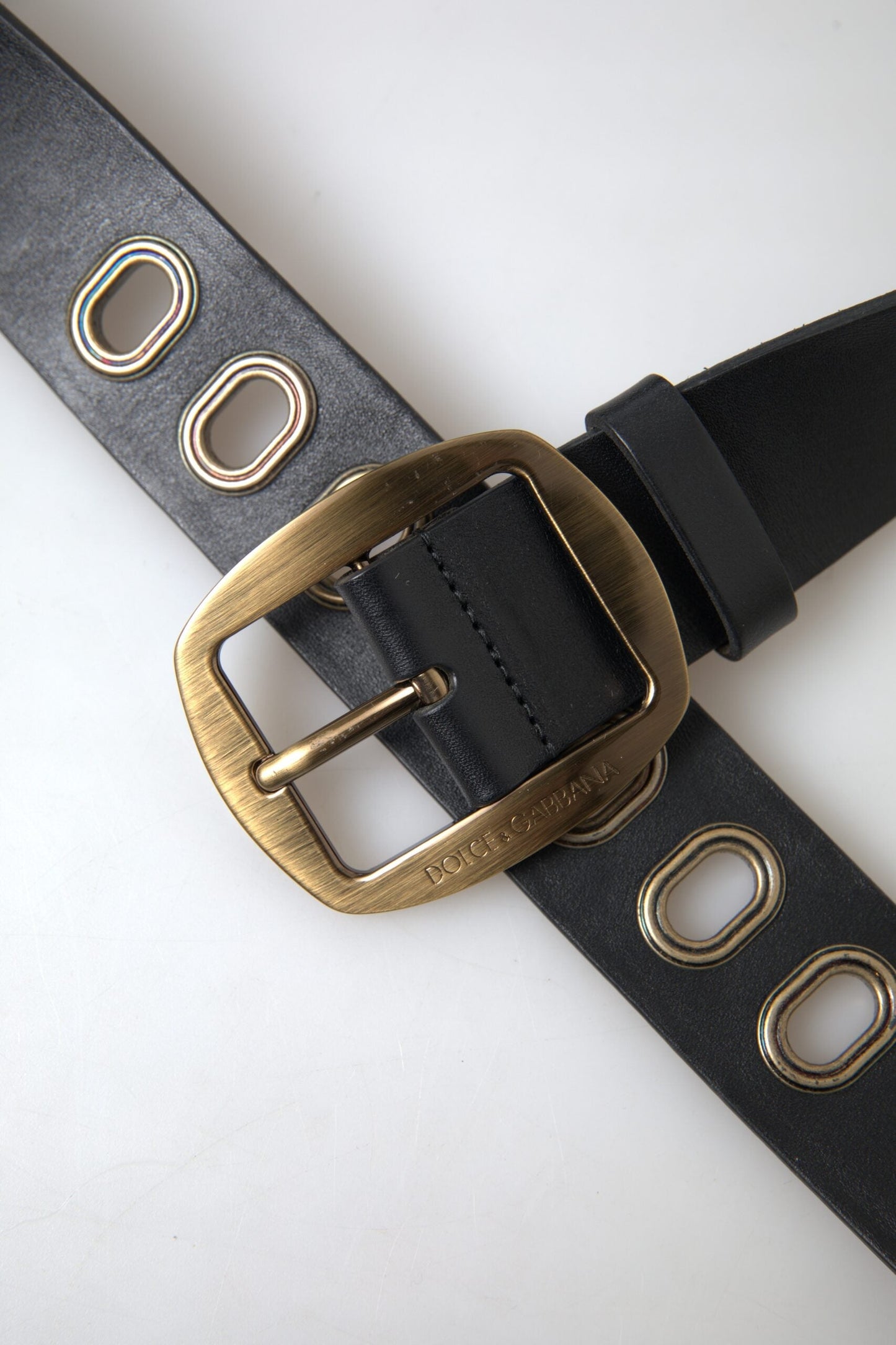 Dolce & Gabbana Black Leather Gold Metal Buckle Men Men's Belt