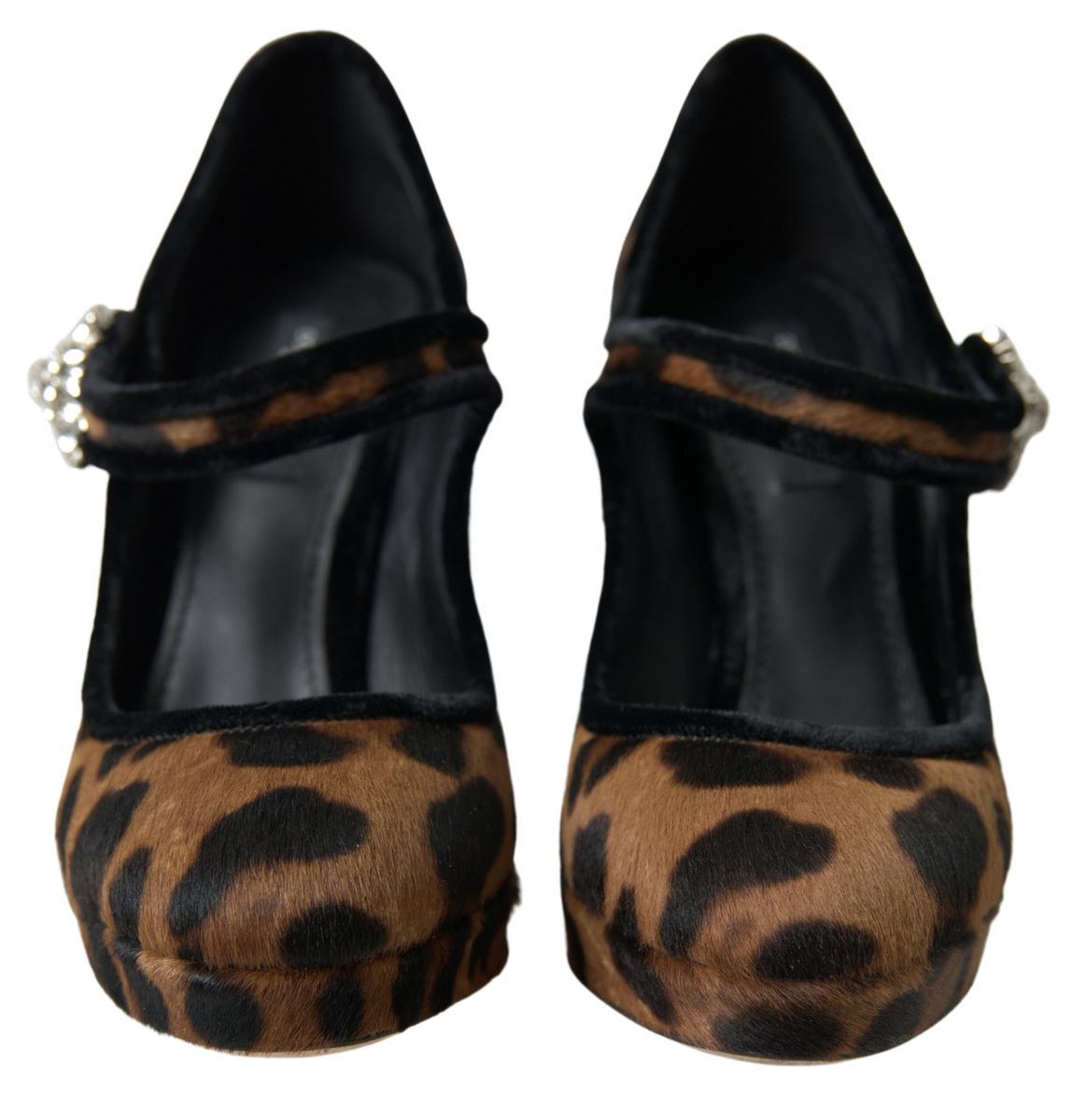 Dolce & Gabbana Black Brown Calf Leopard Heel Mary Jane Pump Women's Shoes