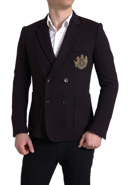 Dolce & Gabbana Purple Logo Embroidery Double Breasted Men's Blazer