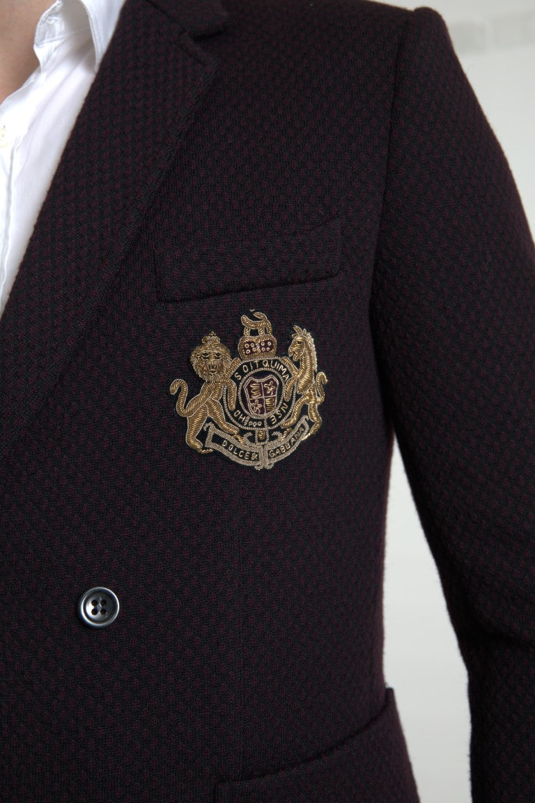Dolce & Gabbana Purple Logo Embroidery Double Breasted Men's Blazer