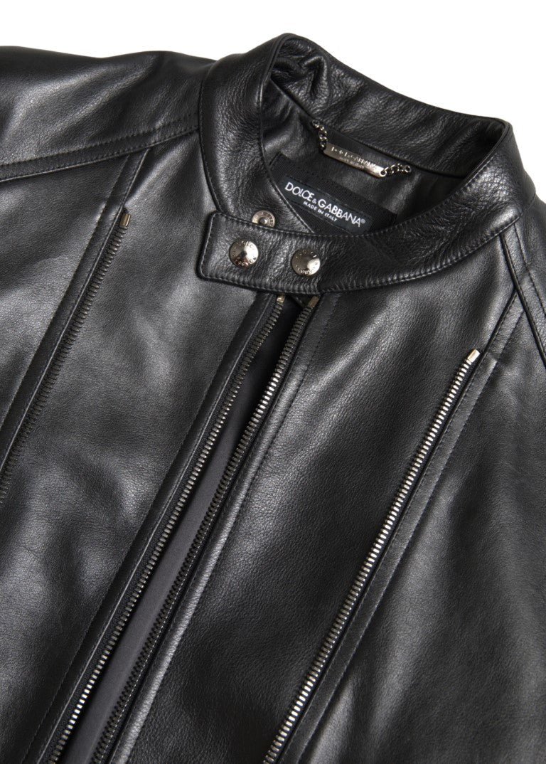 Dolce & Gabbana Black Leather Zipper Coat Men Men's Jacket