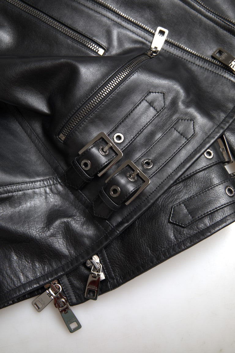 Dolce & Gabbana Black Leather Zipper Coat Men Men's Jacket