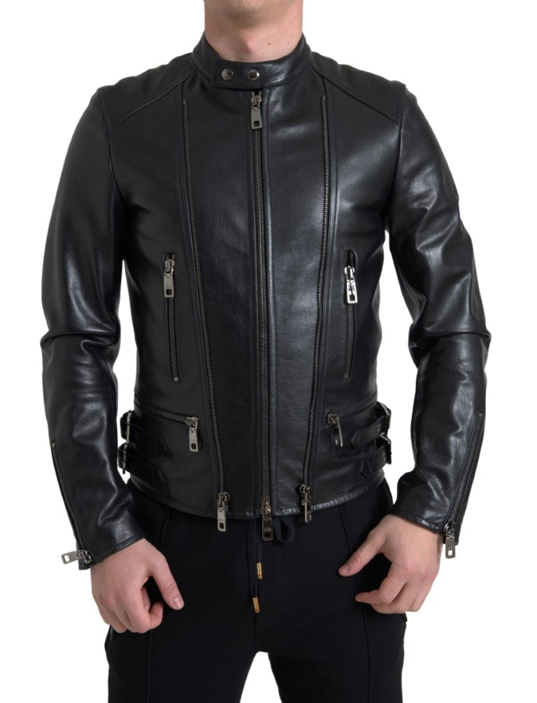 Dolce & Gabbana Black Leather Zipper Coat Men Men's Jacket