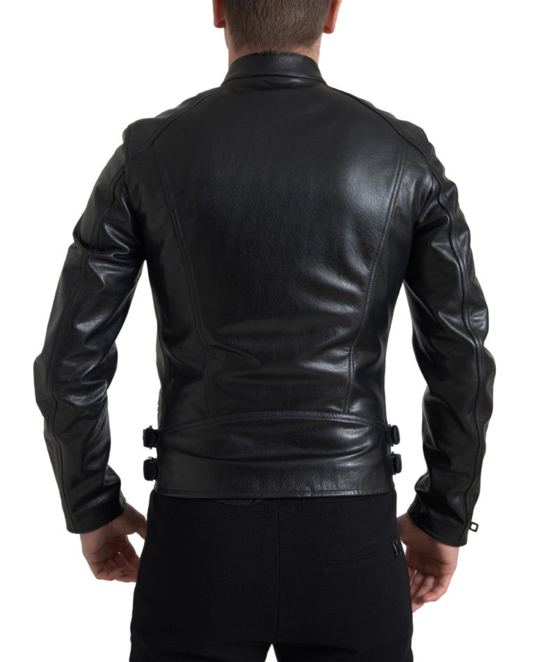 Dolce & Gabbana Black Leather Zipper Coat Men Men's Jacket