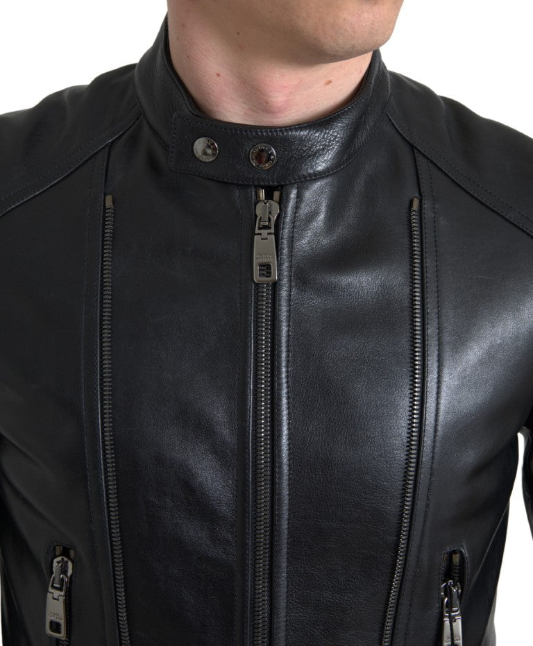 Dolce & Gabbana Black Leather Zipper Coat Men Men's Jacket