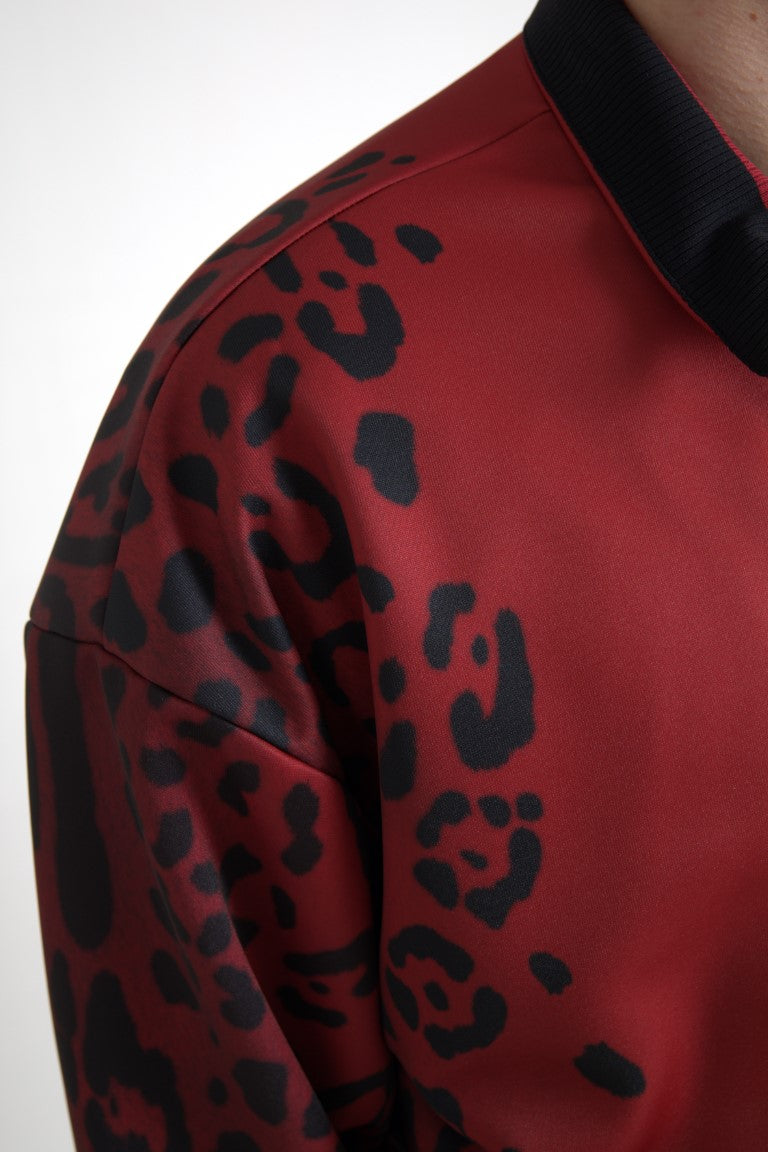 Dolce & Gabbana Red Leopard Polyester Bomber Full Zip  Men's Jacket