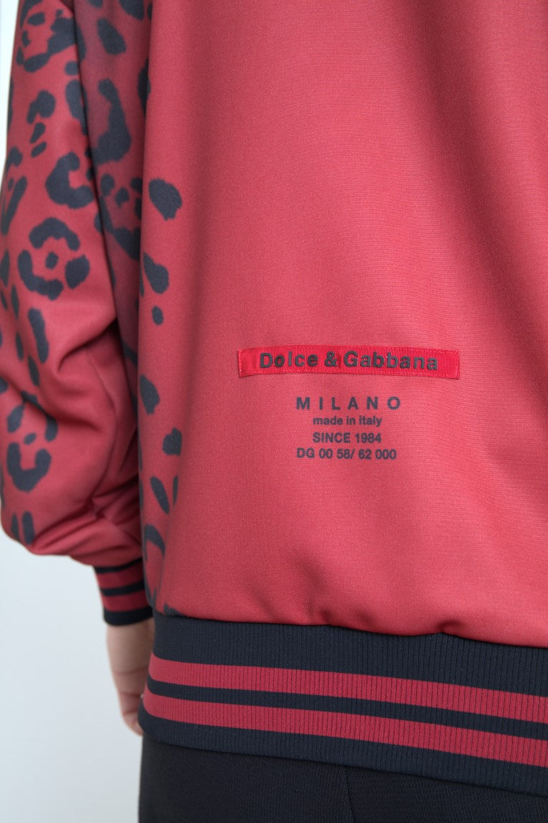 Dolce & Gabbana Red Leopard Polyester Bomber Full Zip  Men's Jacket