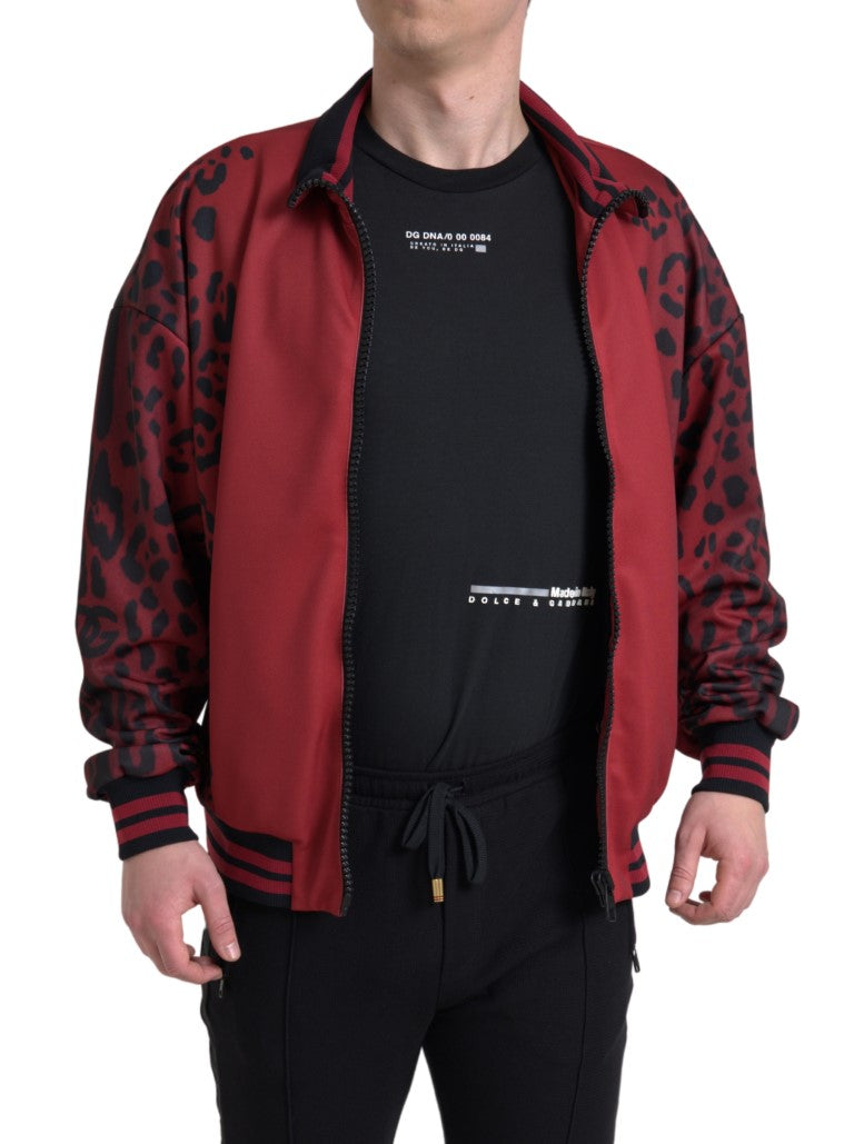 Dolce & Gabbana Red Leopard Polyester Bomber Full Zip  Men's Jacket