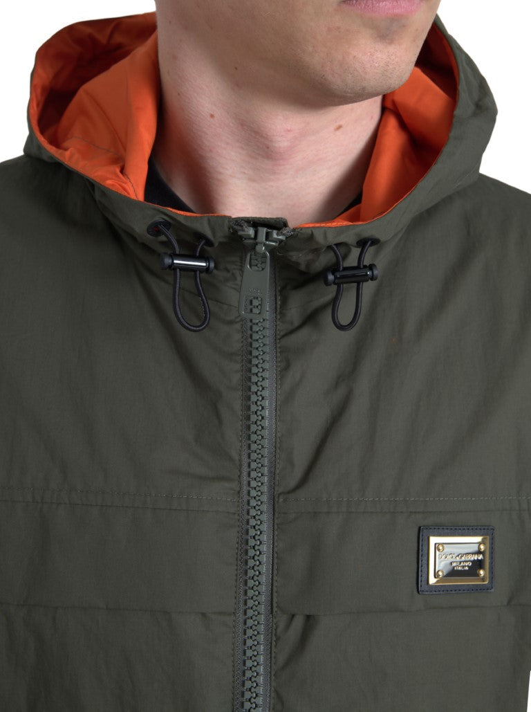 Dolce & Gabbana Green Orange Hooded Cotton Full Zip Men's Jacket