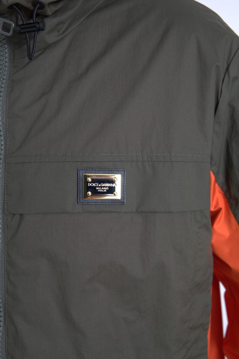 Dolce & Gabbana Green Orange Hooded Cotton Full Zip Men's Jacket