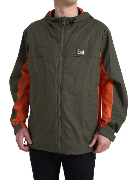 Dolce & Gabbana Green Orange Hooded Cotton Full Zip Men's Jacket