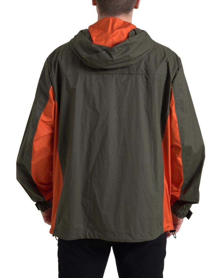 Dolce & Gabbana Green Orange Hooded Cotton Full Zip Men's Jacket