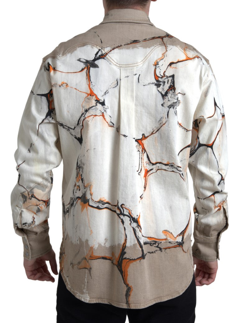 Dolce & Gabbana Multicolor Cotton Collared Denim Men's Shirt