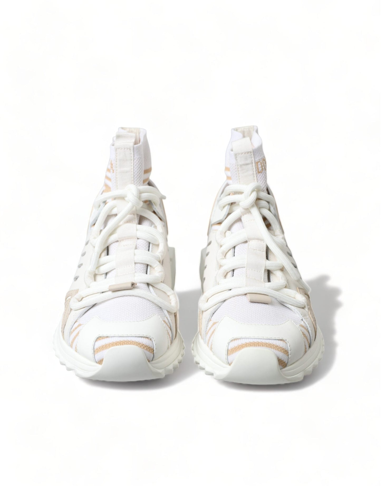 Dolce & Gabbana White Beige Sorrento Socks Sneakers Women's Shoes