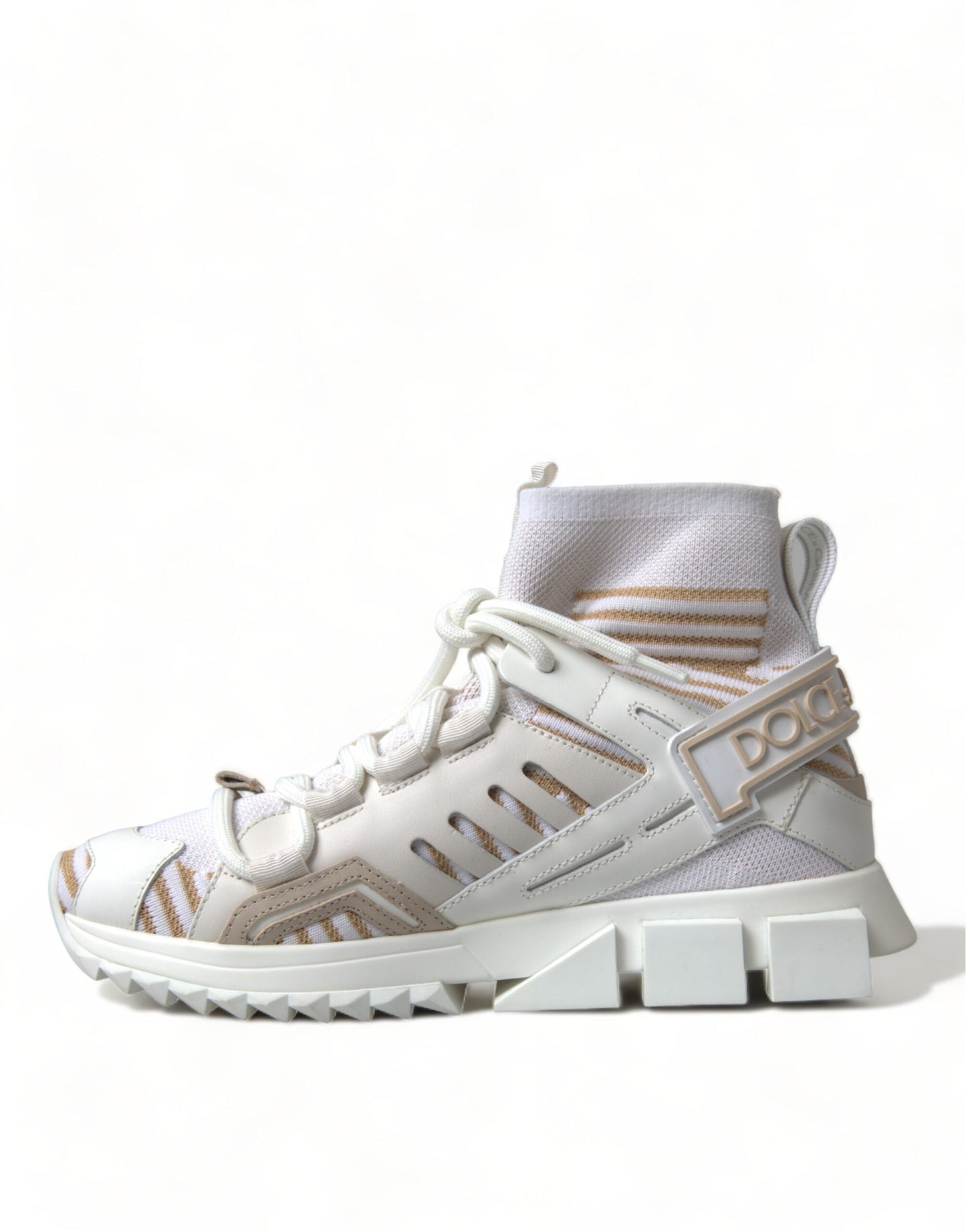 Dolce & Gabbana White Beige Sorrento Socks Sneakers Women's Shoes