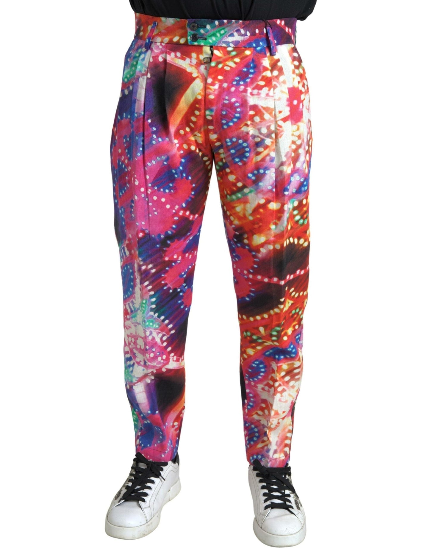 Dolce & Gabbana Multicolor Printed Linen Men Trouser Men's Pants
