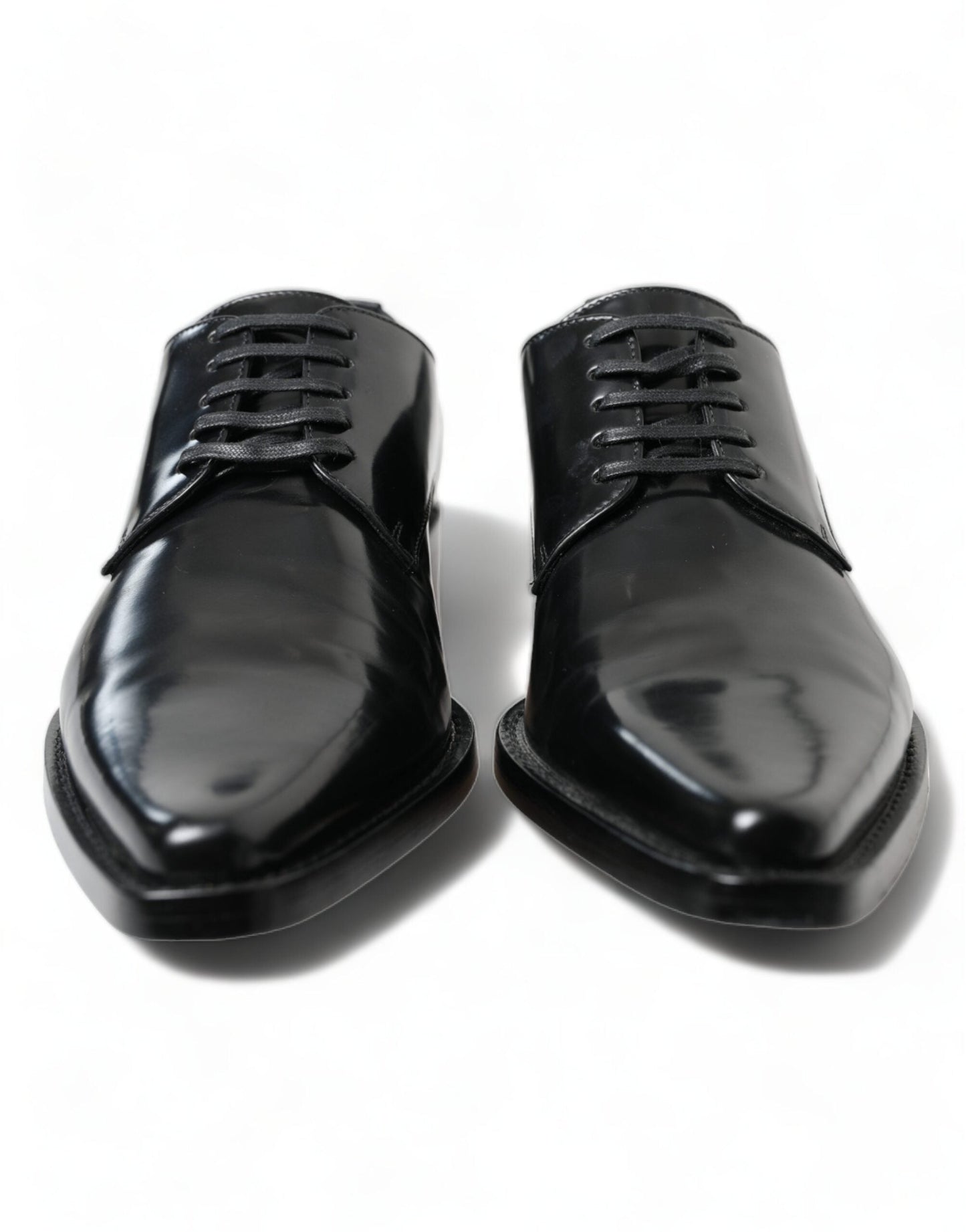 Dolce & Gabbana Black Leather Lace Up Formal Flats Women's Shoes