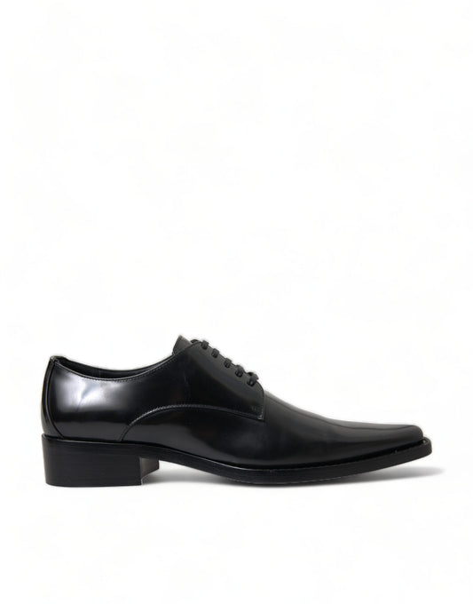 Dolce & Gabbana Black Leather Lace Up Formal Flats Women's Shoes