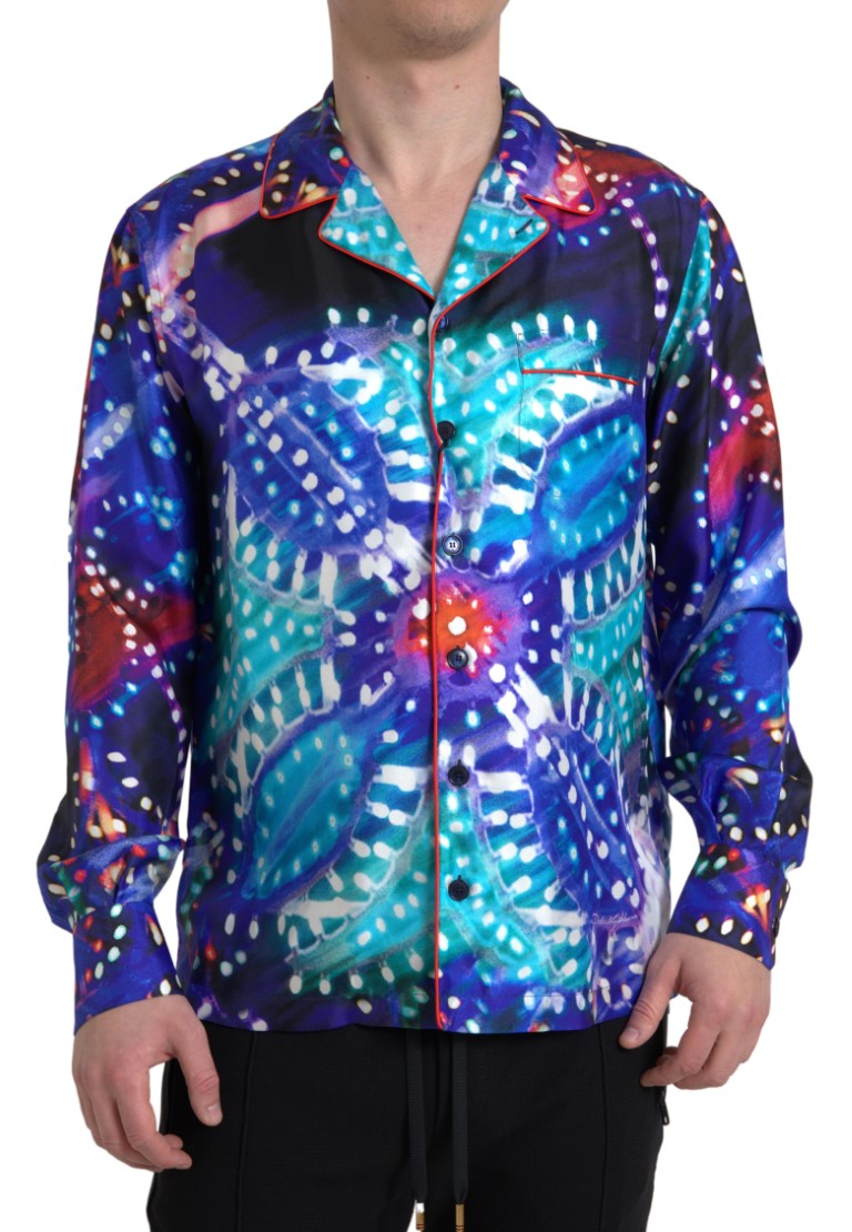 Dolce & Gabbana Multicolor Silk Psychedelic Print Men Pajama Men's Shirt