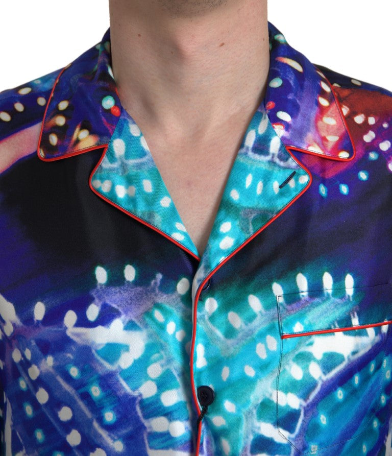 Dolce & Gabbana Multicolor Silk Psychedelic Print Men Pajama Men's Shirt