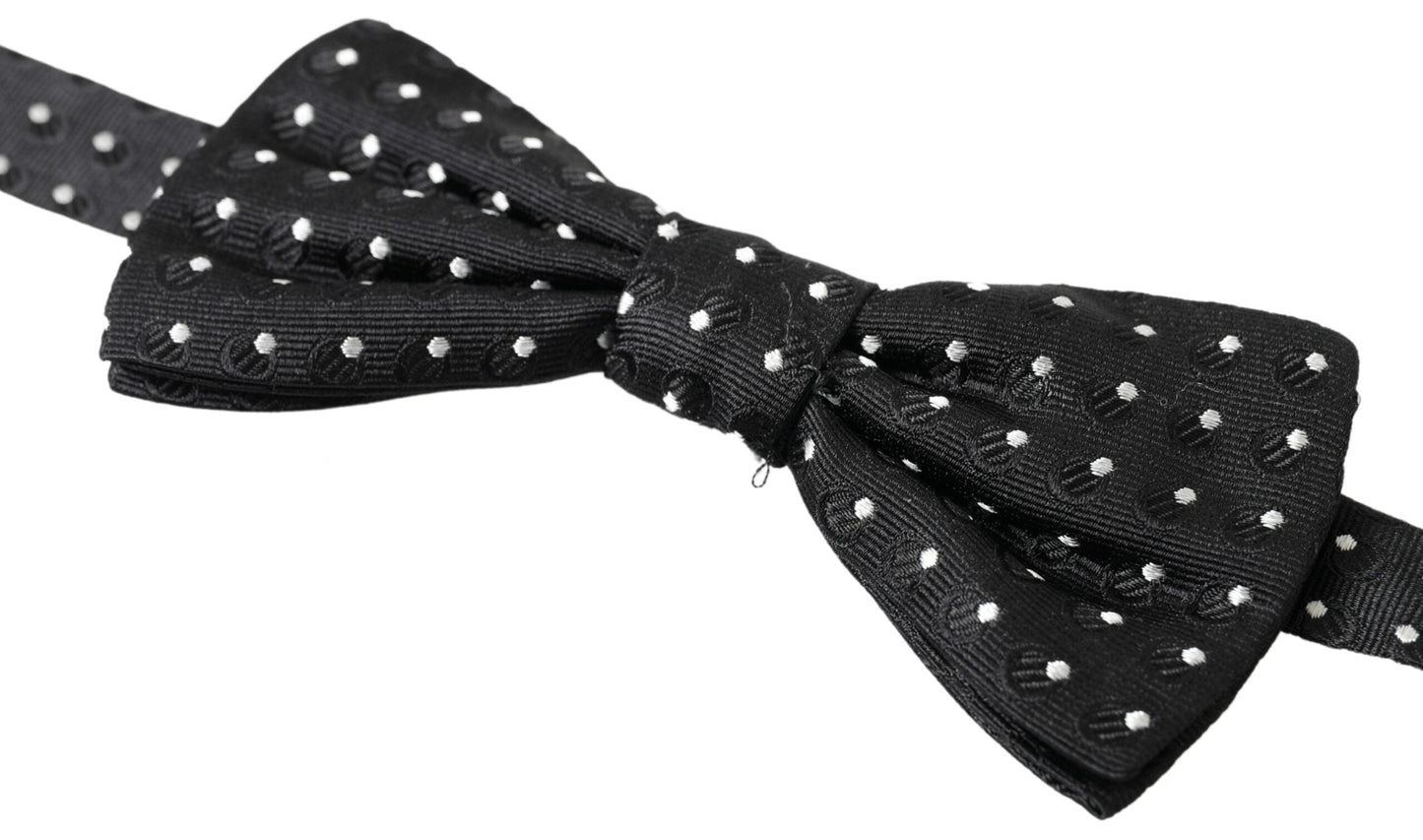 Dolce & Gabbana Black Polka Dot Silk Adjustable Men Neck Papillon Bow Men's Tie