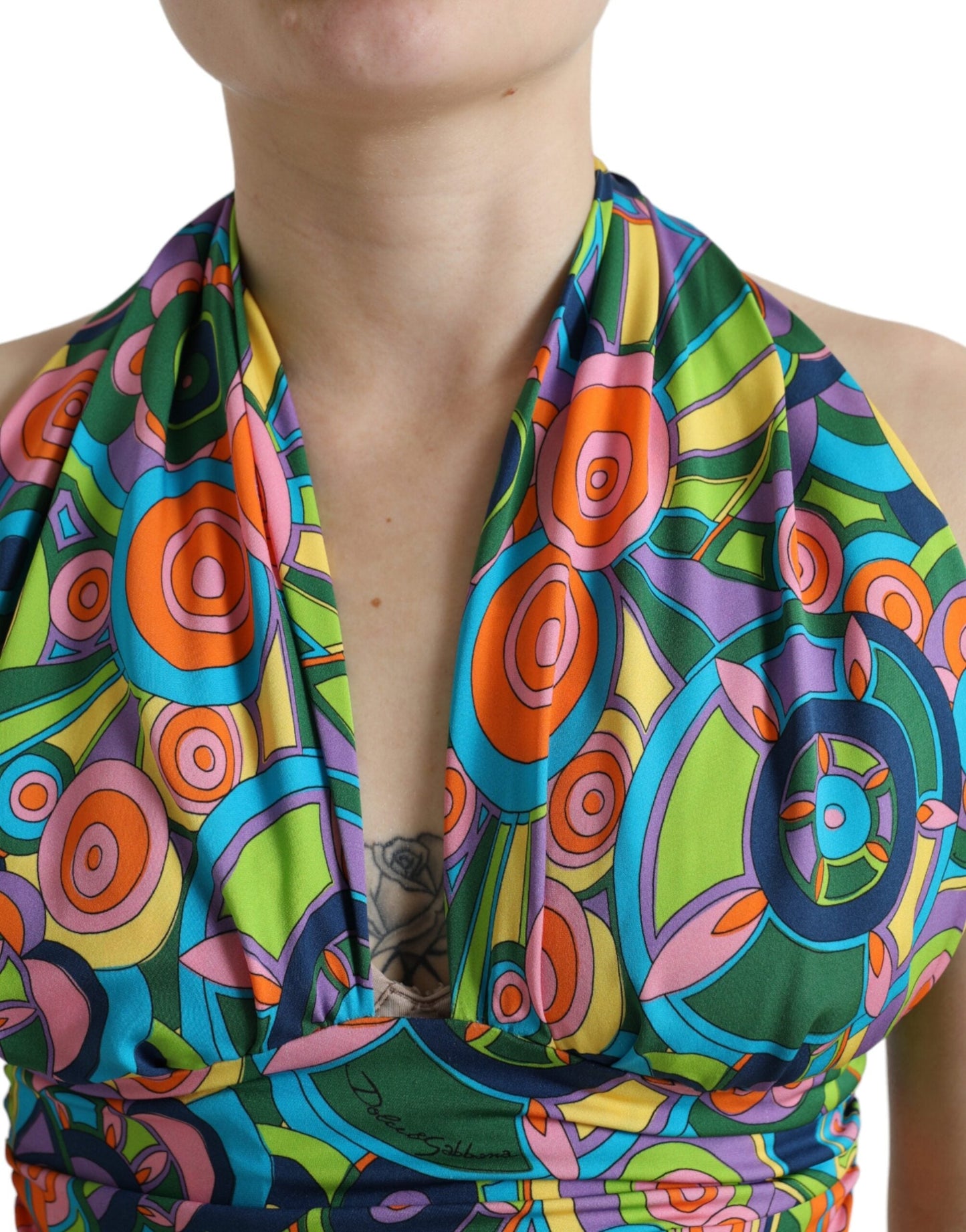 Dolce & Gabbana Multicolor Halter Sleeveless Cropped Tank Women's Top