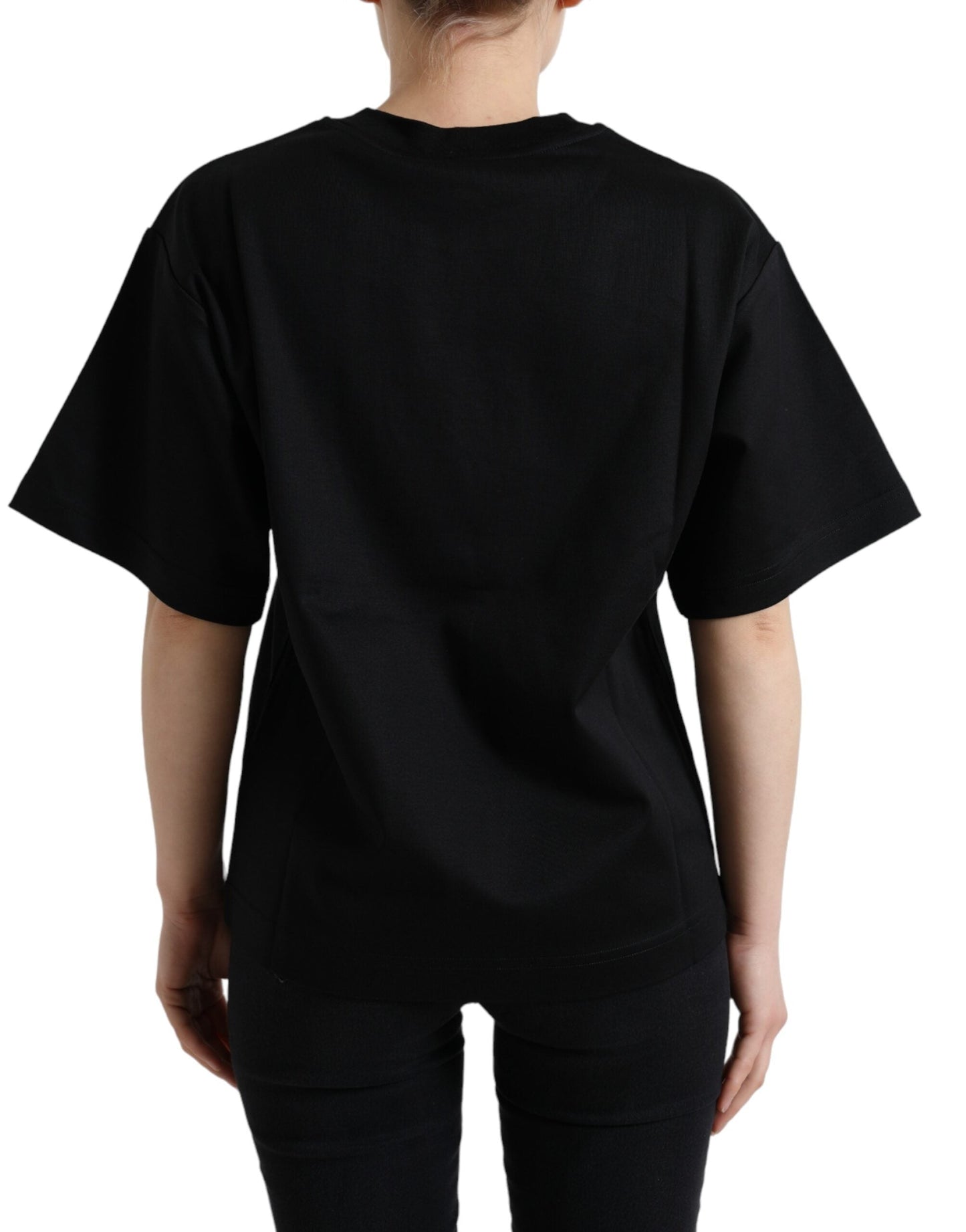 Dolce & Gabbana Black Cotton DG Crystal Crewneck Tee Women's T-shirt
