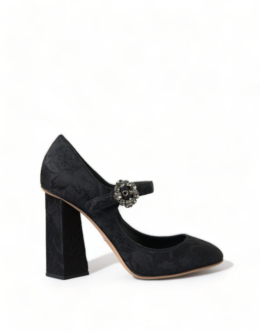 Dolce & Gabbana Black Brocade Mary Janes Heels Pumps Women's Shoes