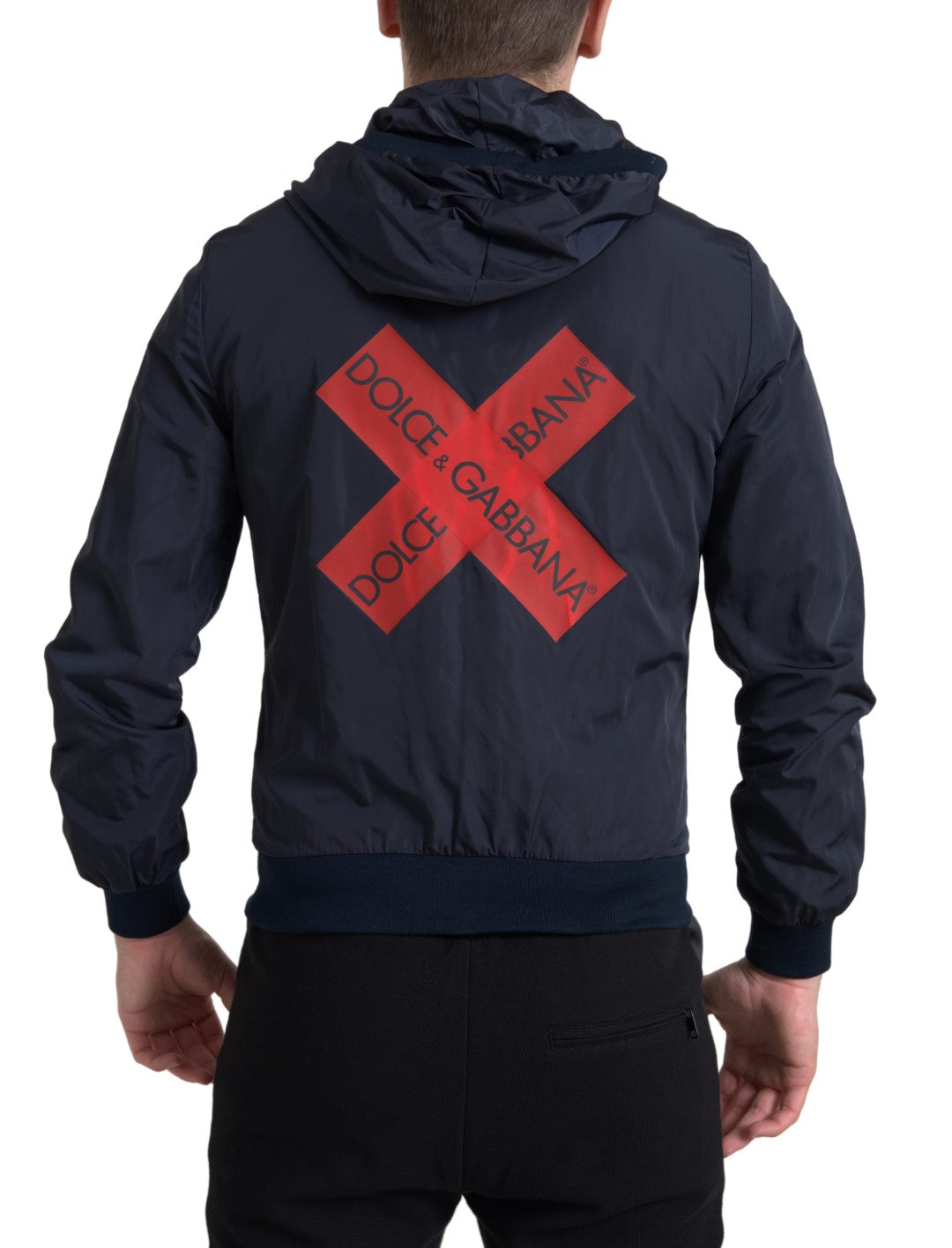 Dolce & Gabbana Blue Hooded Logo Polyester Full Zip Men's Sweater