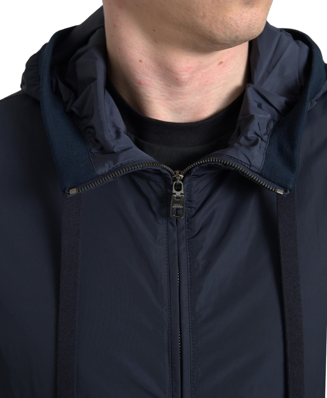 Dolce & Gabbana Blue Hooded Logo Polyester Full Zip Men's Sweater