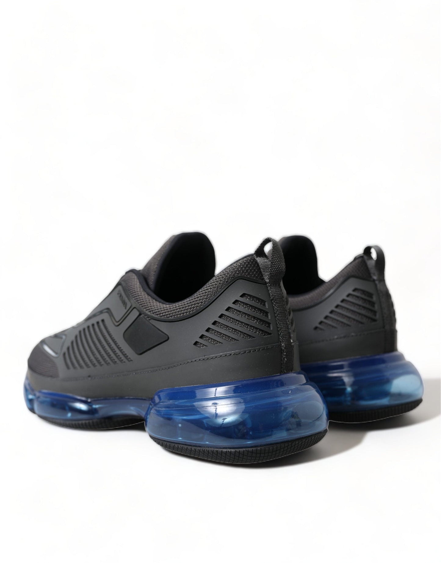 Prada Black Blue Rubber Knit Slip On Low Top Sneakers Men's Shoes