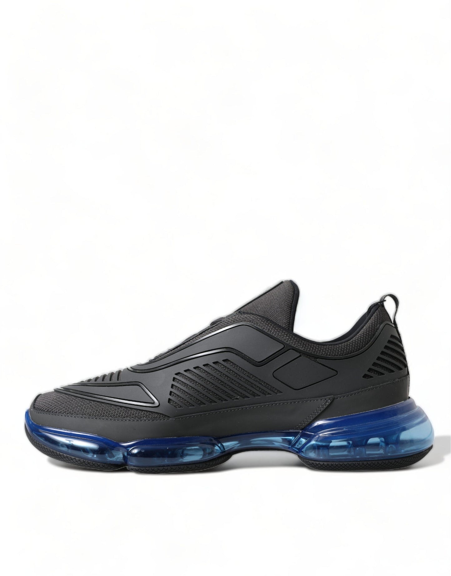 Prada Black Blue Rubber Knit Slip On Low Top Sneakers Men's Shoes