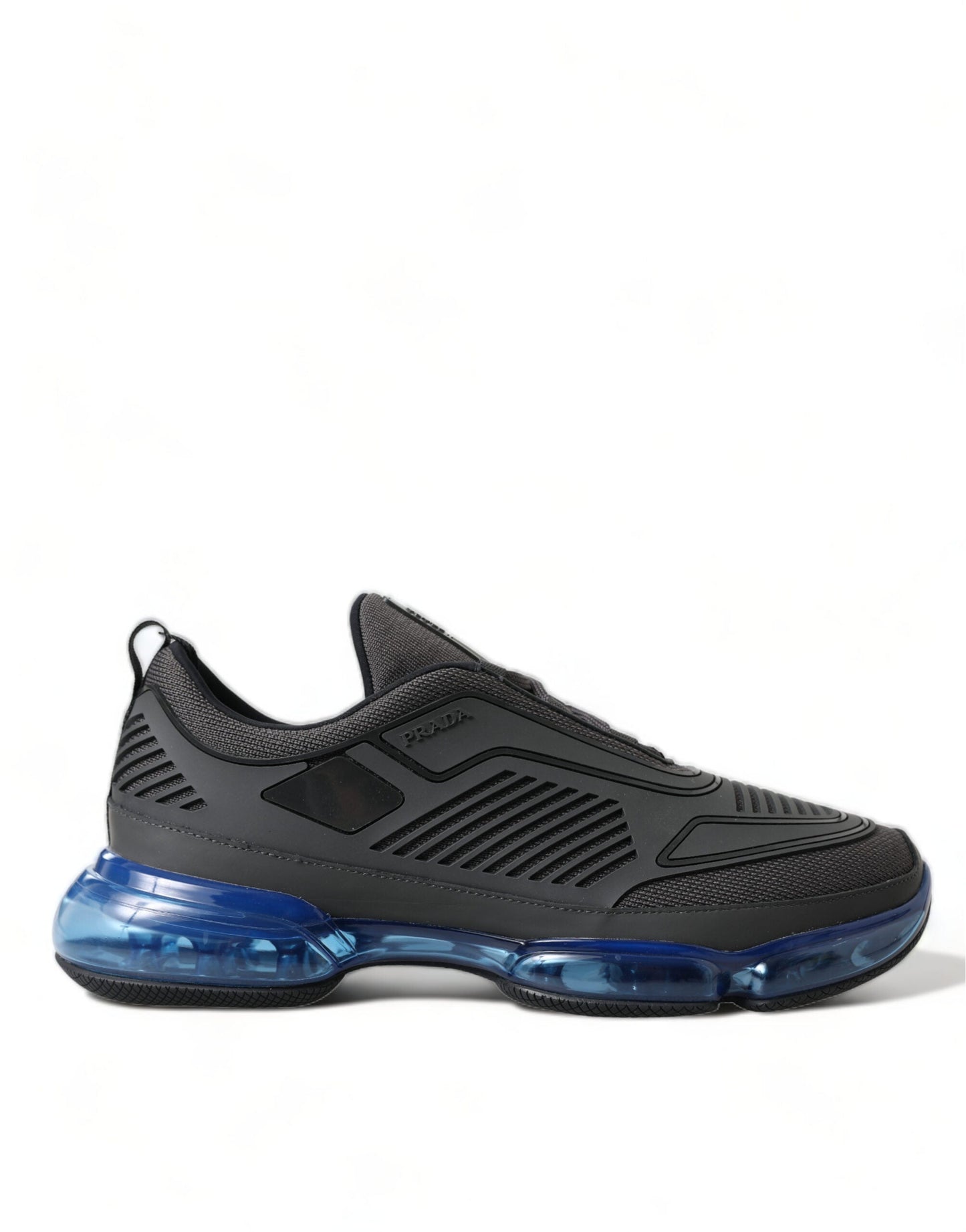 Prada Black Blue Rubber Knit Slip On Low Top Sneakers Men's Shoes