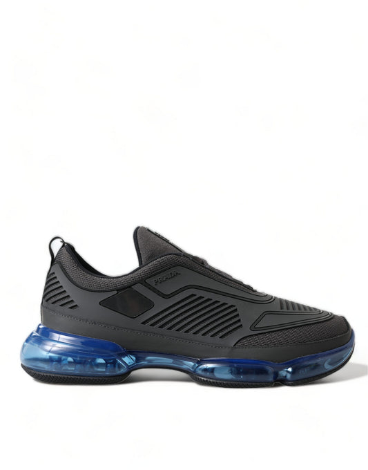Prada Black Blue Rubber Knit Slip On Low Top Sneakers Men's Shoes