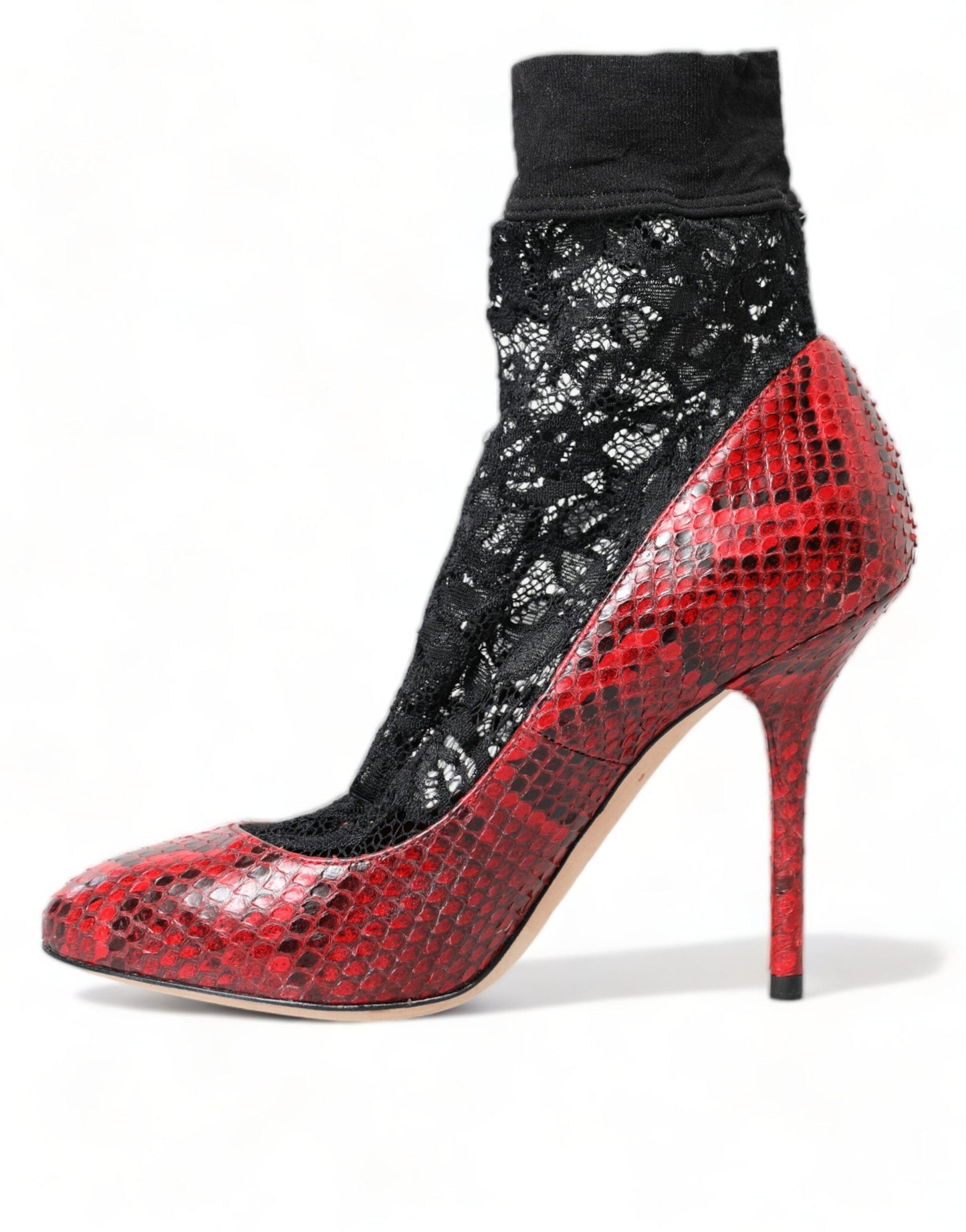 Dolce & Gabbana Red Ayers Leather Lace Socks Pumps Women's Shoes
