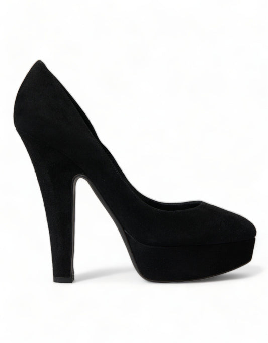 Dolce & Gabbana Black Suede Leather Platform Heel Pumps Women's Shoes