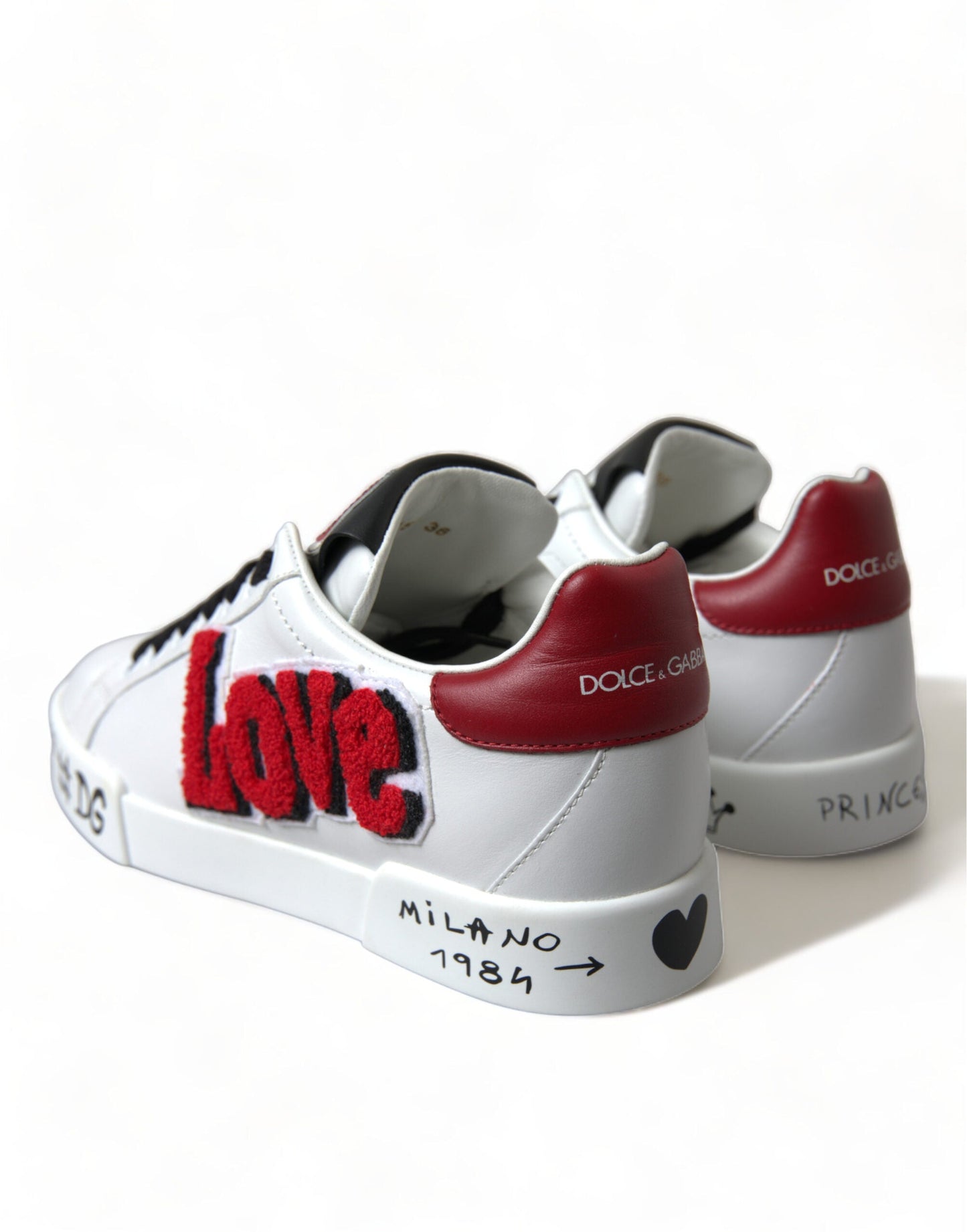 Dolce & Gabbana White Love Patch Portofino Classic Sneakers Women's Shoes