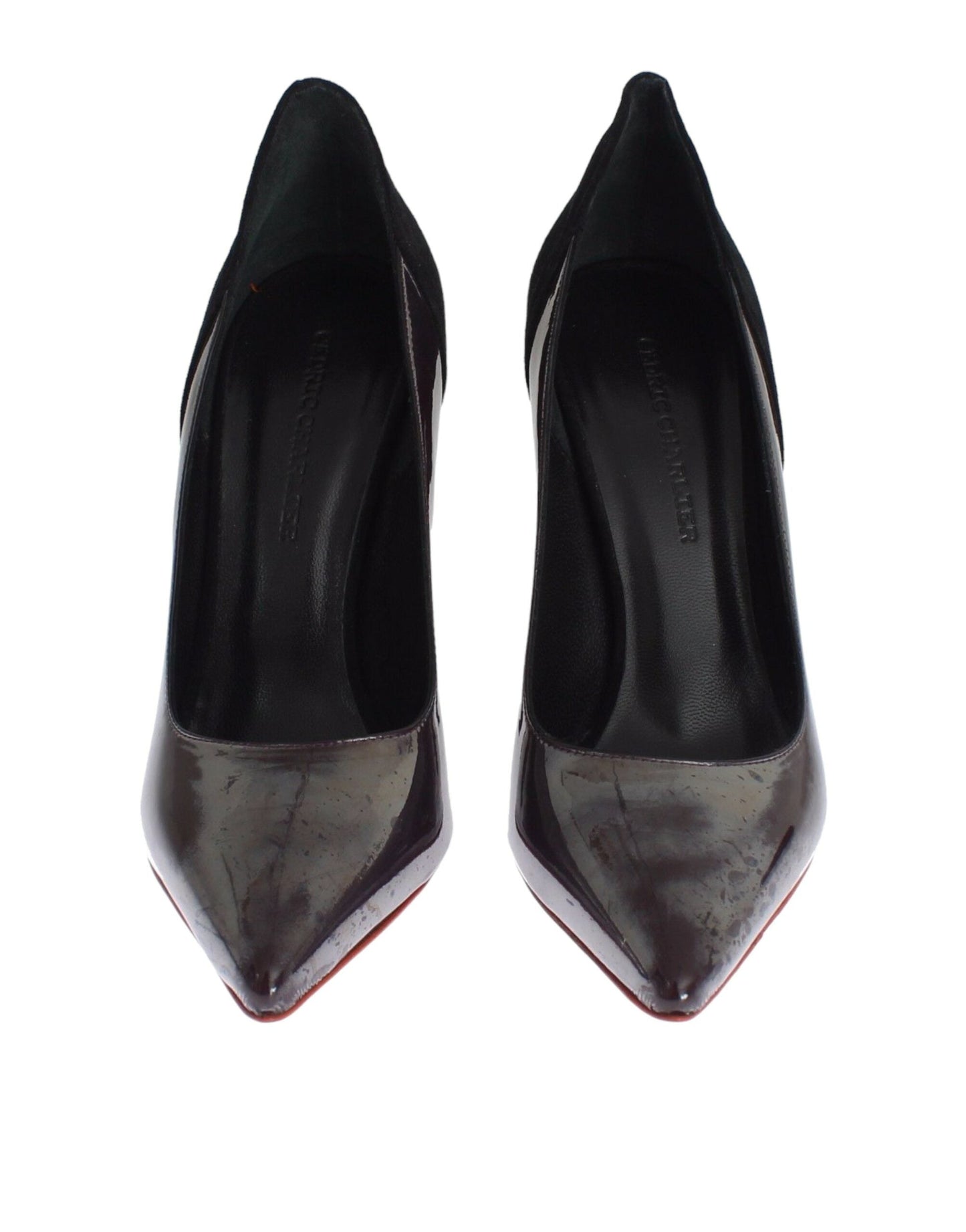 C��dric Charlier Gray Black Leather Suede Heels Pumps Women's Shoes