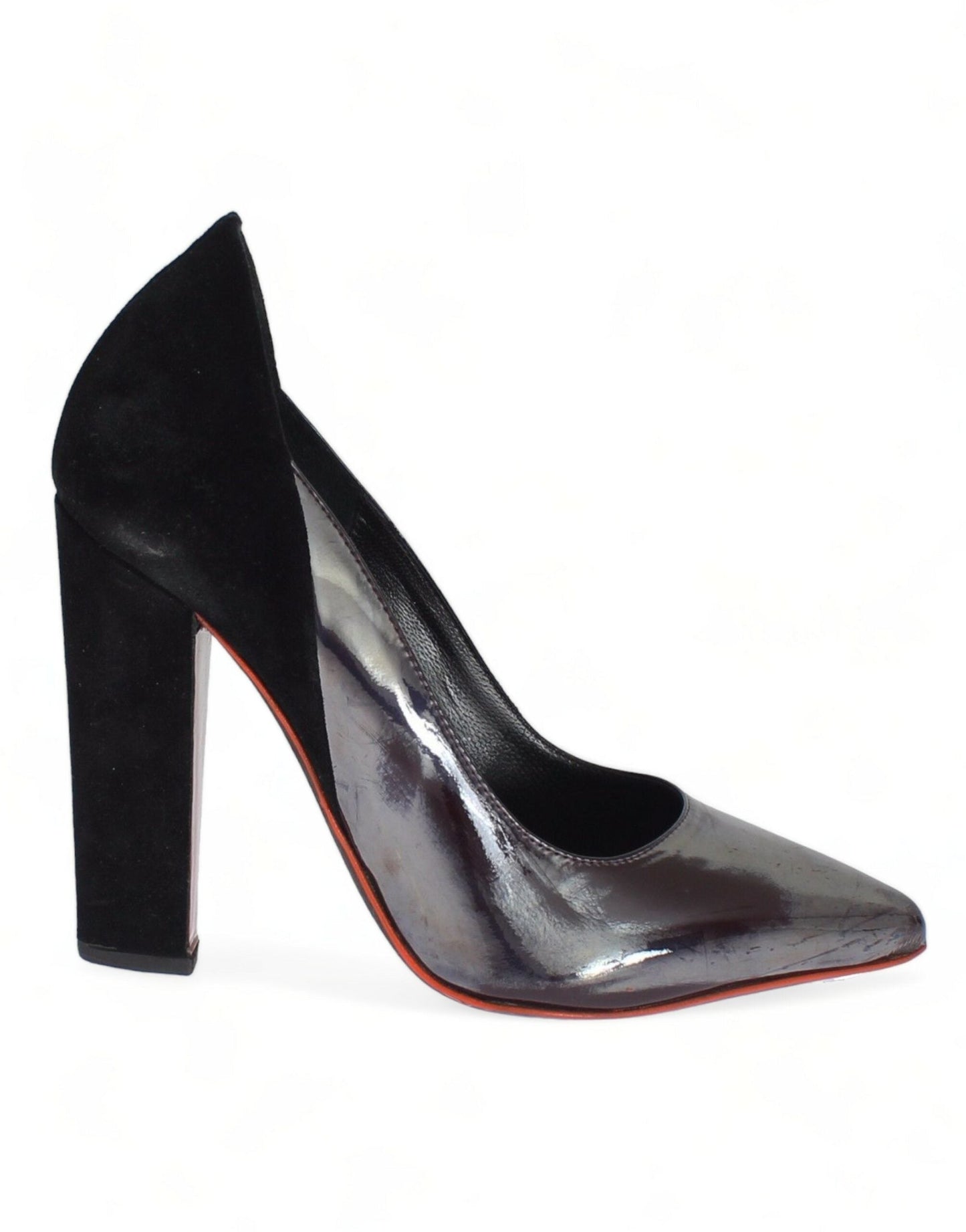 C��dric Charlier Gray Black Leather Suede Heels Pumps Women's Shoes