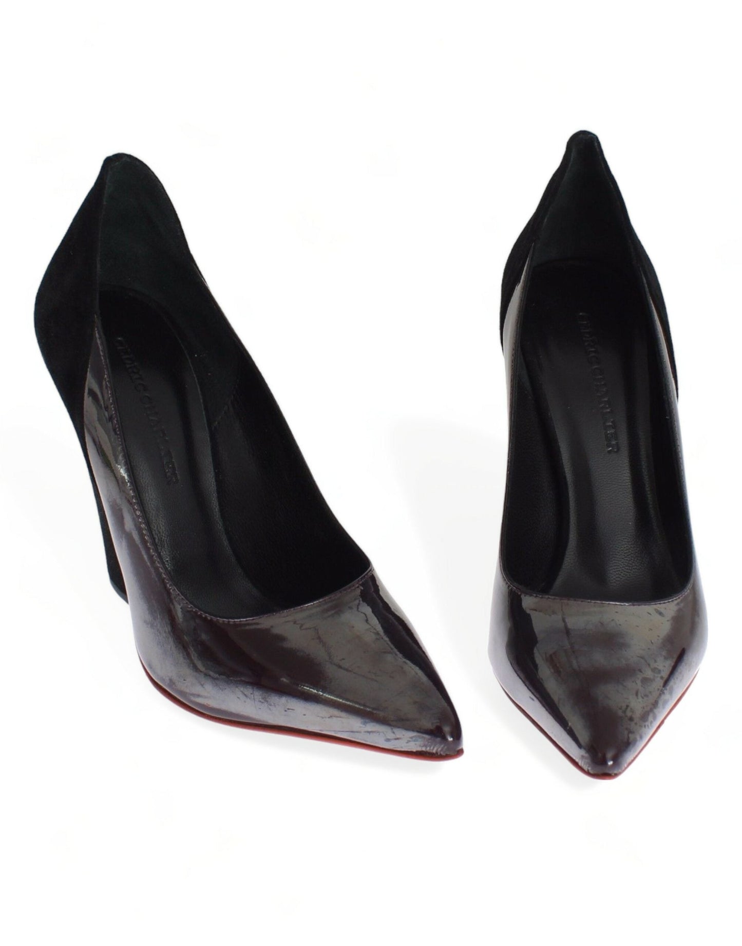 C��dric Charlier Gray Black Leather Suede Heels Pumps Women's Shoes