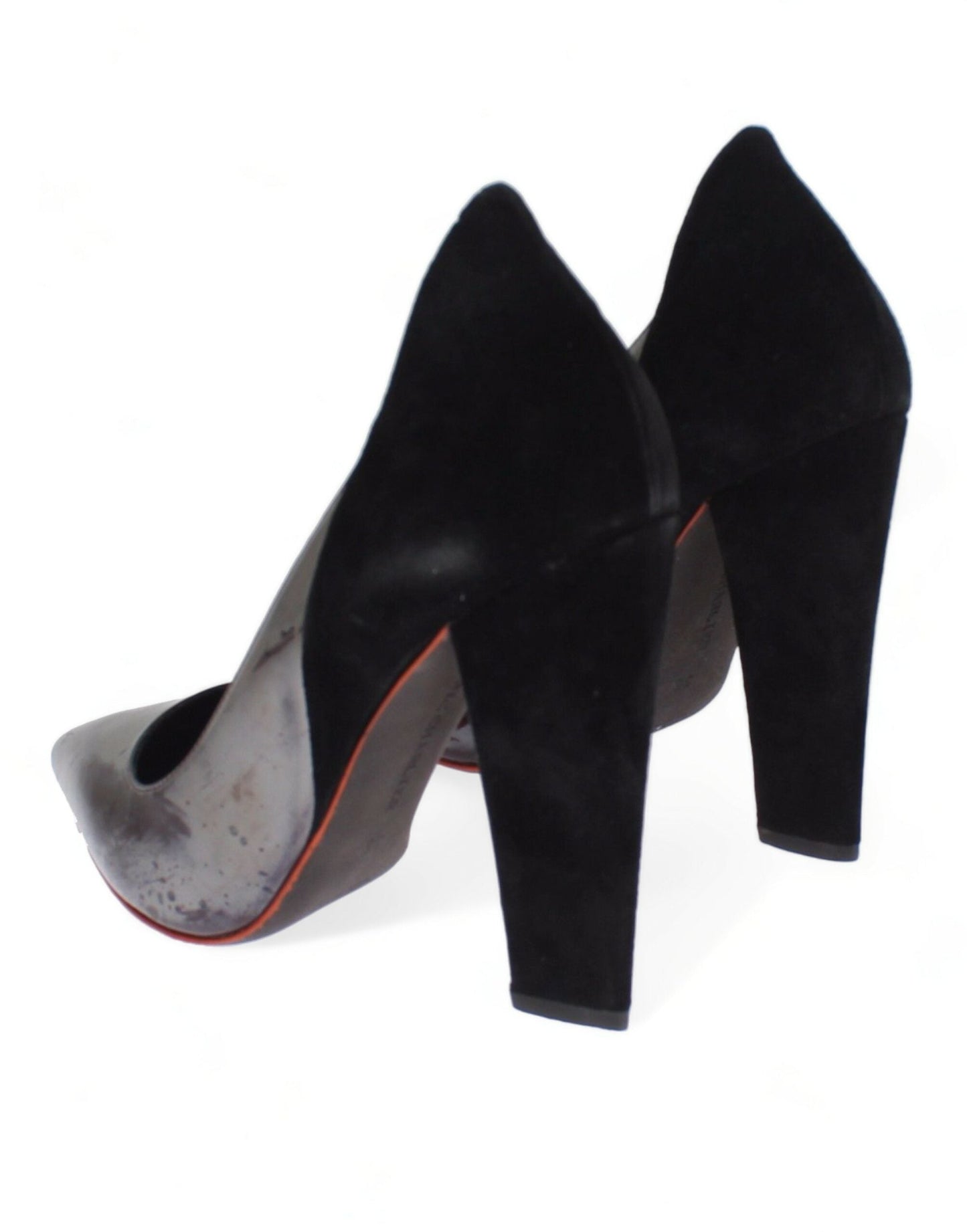C��dric Charlier Gray Black Leather Suede Heels Pumps Women's Shoes