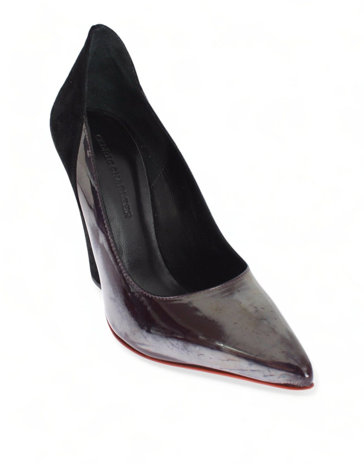 C��dric Charlier Gray Black Leather Suede Heels Pumps Women's Shoes
