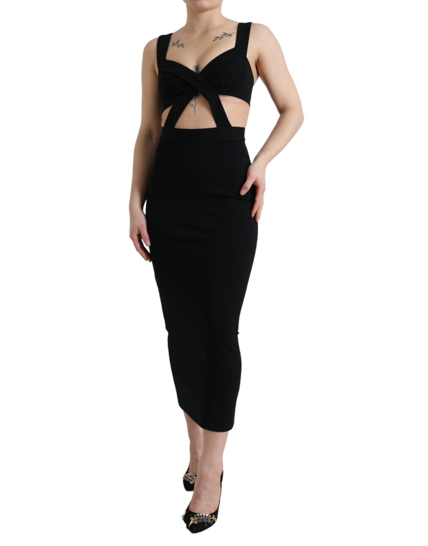 Dolce & Gabbana Black Cut Out Sleeveless Bodycon Midi Women's Dress