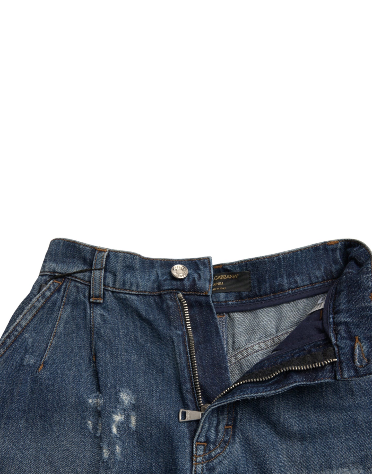 Dolce & Gabbana Blue Cotton High Waist Denim Hot Pants Women's Shorts