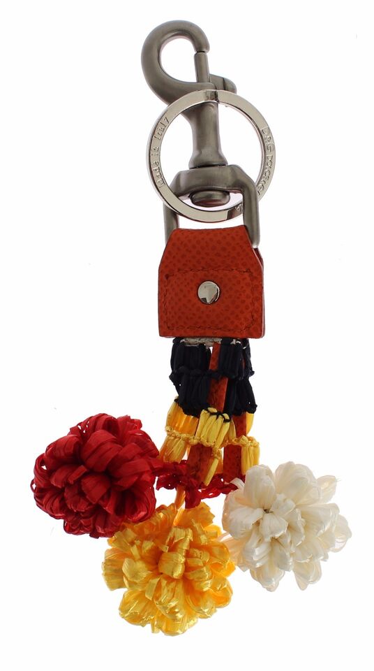 Dolce & Gabbana Red White Raffia Leather Clasp Finder Keyring Women's Keychain
