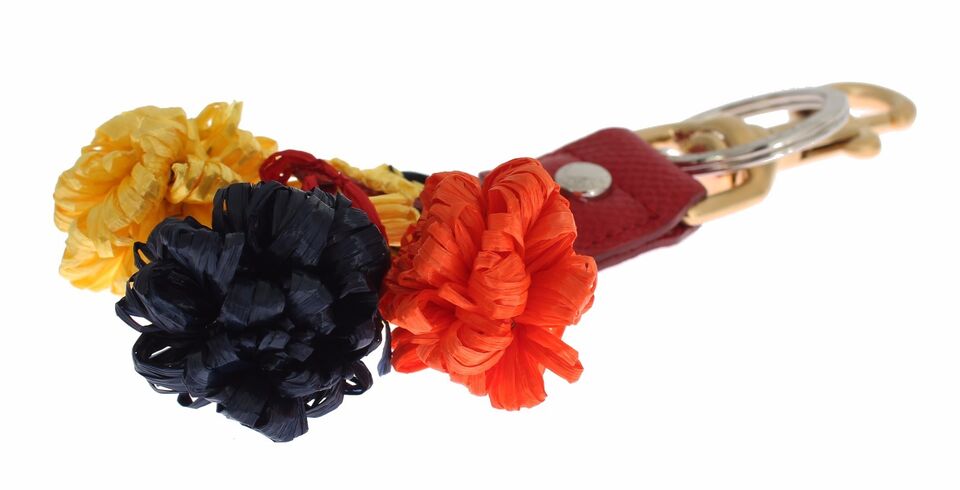 Dolce & Gabbana Gold Yellow Raffia Leather Clasp Finder Chain Women's Keyring