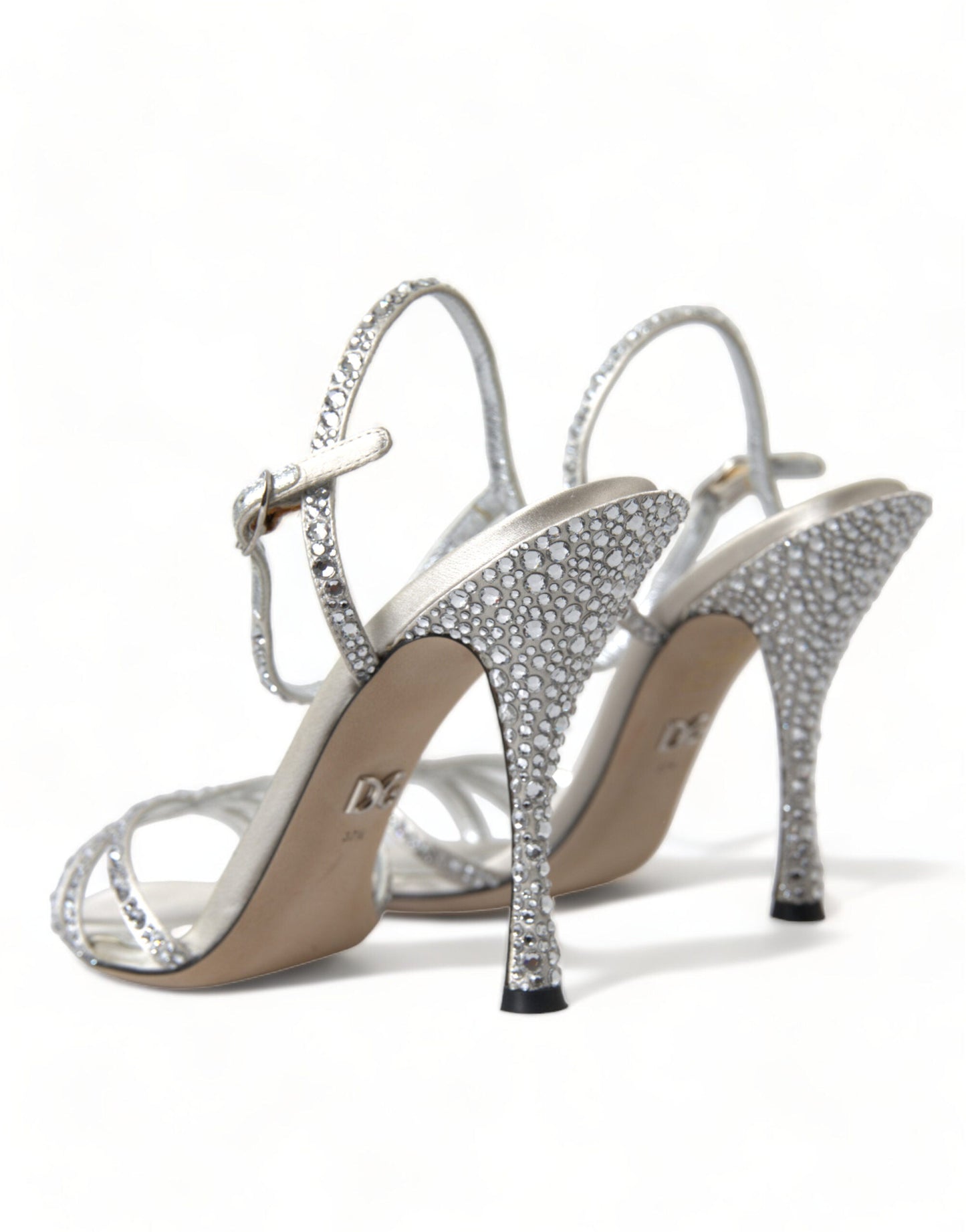 Dolce & Gabbana Silver Crystal Ankle Strap Sandals Women's Shoes