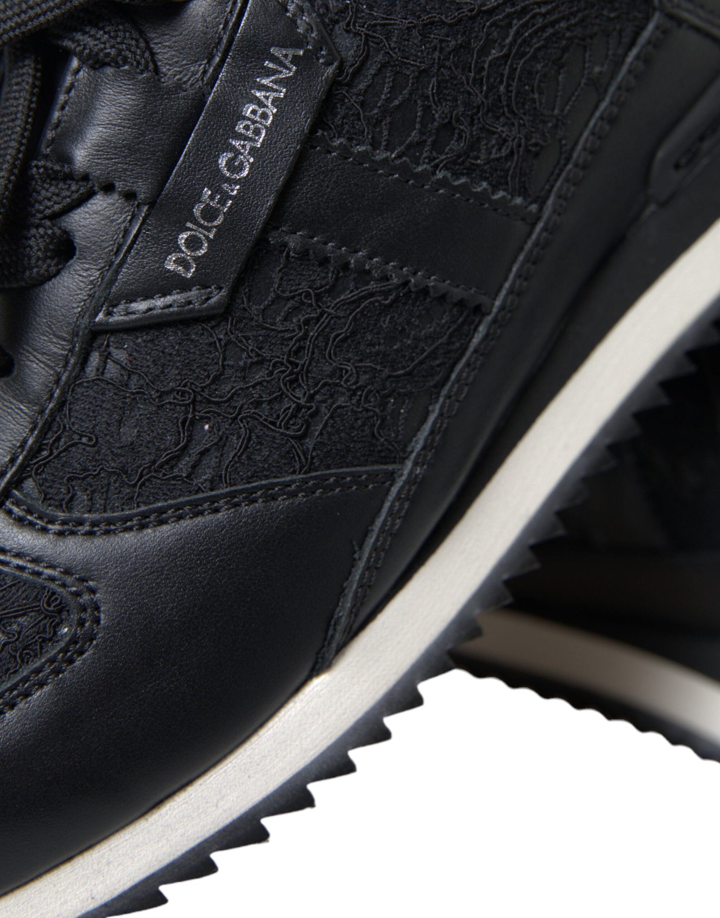 Dolce & Gabbana Black Floral Lace Leather Sneakers Women's Shoes